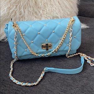 Badgley Mischka Crossbody Blue Quilted Bag Studs Blogger Favorite
